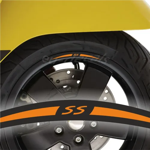 SS 4X Wheel rim decal long  Orange on Black for vespa GTS 300 Super Sport stickers Laminated
