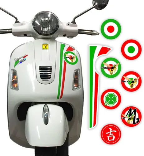 Front Stripe Tricolore Kit with Interchangeable Badge for Vespa GTS GTV Decal Italian Flag Edition