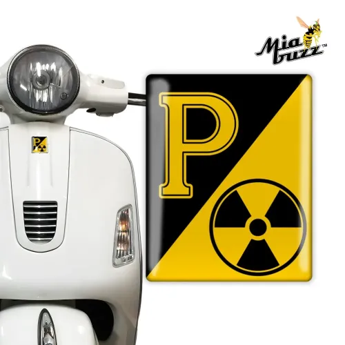P for Performance Front Badge Radioactive Edition Mia Buzz 3D Resin Dome Emblem for Vespa Models Black Yellow