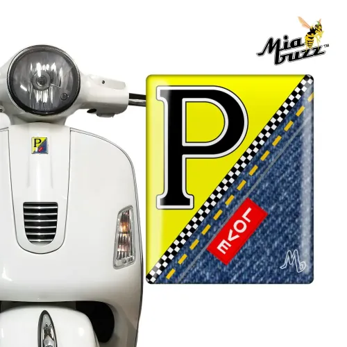 P for Performance Front Badge Yellow Racing Love Denim Edition Mia Buzz 3D Resin Dome Emblem for Vespa Models