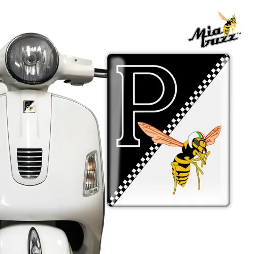 P for Performance Front Badge Black White Racing Edition Mia Buzz Wasp 3D Resin Dome Emblem for Vespa Models